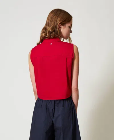 Actitude By Twinset Chemise Cropped Avec Plissé In Red
