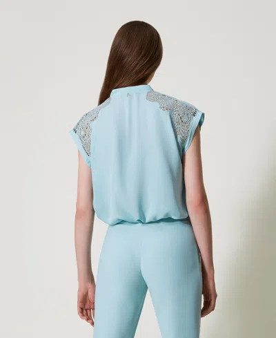 Actitude By Twinset Chemise En Sergé Avec Broderie In Blue