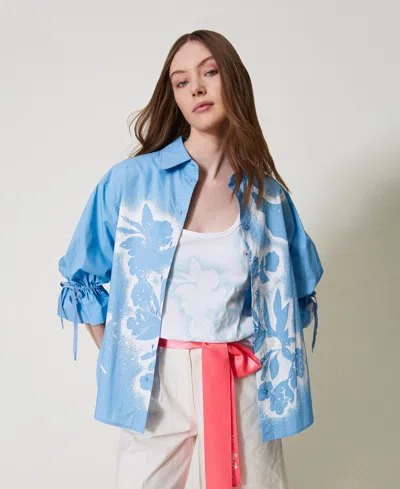 Actitude By Twinset Chemise Myfo Avec Fleurs Et Cordon De Serrage In Blue