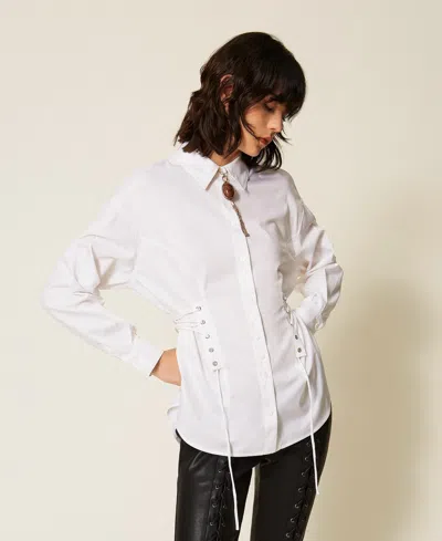 Actitude By Twinset Chemise Myfo En Popeline Avec Rubans In Blanc "papers"