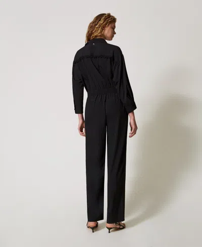 Actitude By Twinset Combinaison En Crêpe De Chine Avec Macramé In Black