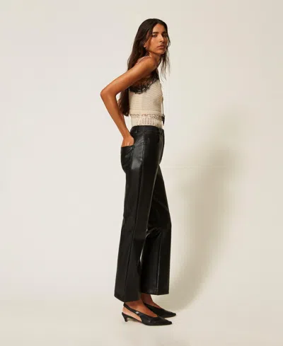 Actitude By Twinset Faux Leather Flared Trousers In Black