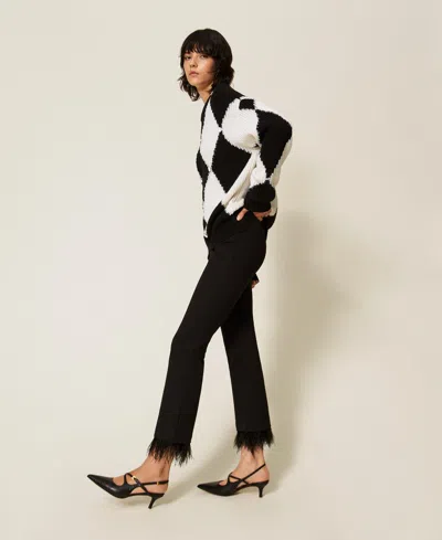 Actitude By Twinset Flared Trousers With Feathers In Black