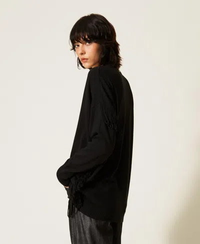 Actitude By Twinset Fringed Jumper In Black
