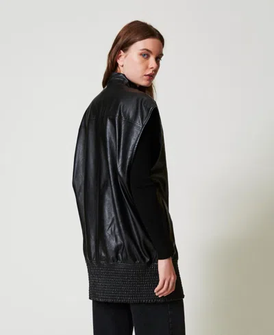 Actitude By Twinset Gilet Long Effet Cuir In Black