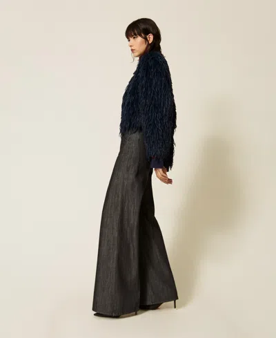 Actitude By Twinset Jean Ample Avec Ceinture In Denim Noir