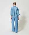 Actitude By Twinset Jean Ample Avec Strass All-over In Blue