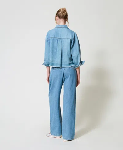 Actitude By Twinset Jean Ample Avec Strass All-over In Blue