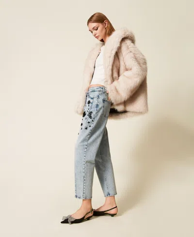 Actitude By Twinset Jean Barrel Avec Broderie Réalisée À La Main In Neutral
