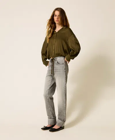 Actitude By Twinset Jean Droit Avec Revers In Green