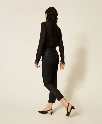 Actitude By Twinset Jean Skinny Avec Broderie Réalisée À La Main In Denim Noir