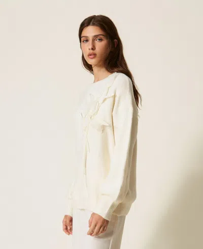 Actitude By Twinset Jumper With Organza Floral Ramage In Bianco Neve