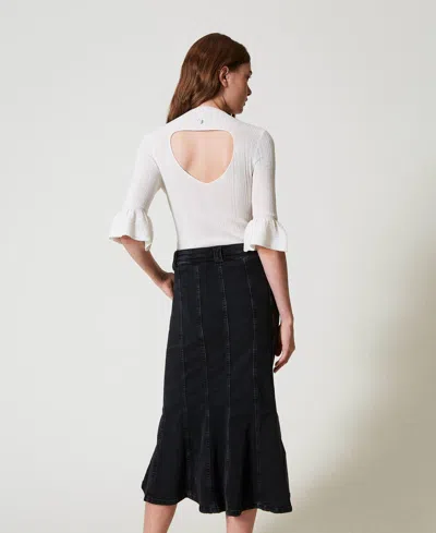 Actitude By Twinset Jupe En Jean Avec Plis In White