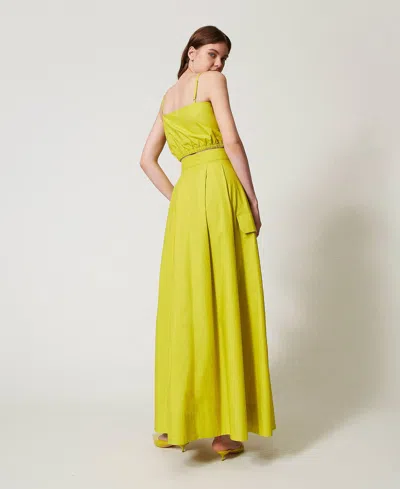 Actitude By Twinset Jupe Longue En Popeline Avec Plis In Green