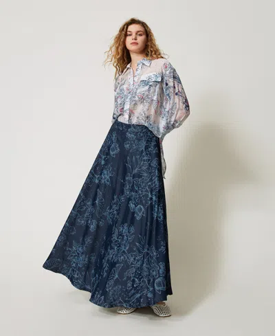 Actitude By Twinset Jupe Longue Myfo En Jean À Fleurs In Multi