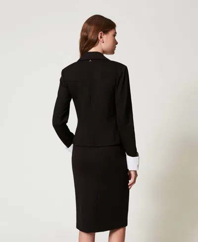 Actitude By Twinset Jupe Mi-longue Ajustée Avec Fleurs In Black