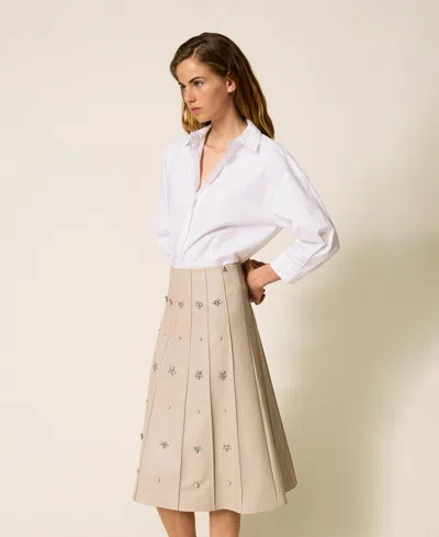 Actitude By Twinset Jupe Mi-longue Avec Broderies Réalisées À La Main In Neutral