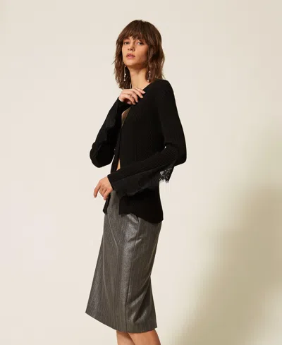 Actitude By Twinset Jupe Mi-longue Rayée In Gris Anthracite Enduit