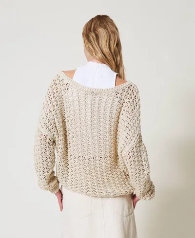Actitude By Twinset Maxi Pull Ajouré In Neutral