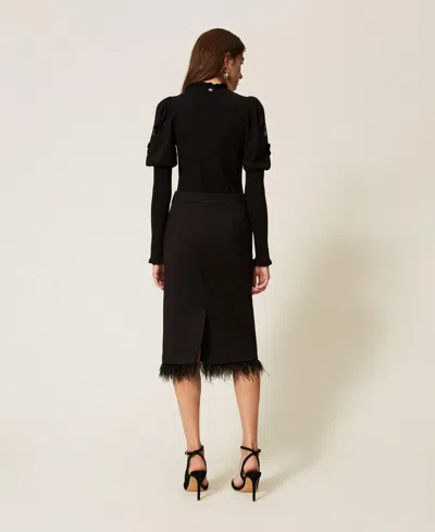 Actitude By Twinset Midi Skirt With Feathers In Black
