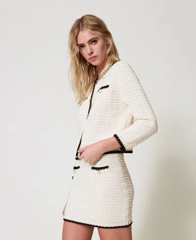 Actitude By Twinset Mini-jupe En Maille Jacquard In White