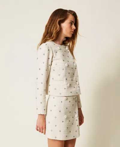 Actitude By Twinset Mini-jupe En Tissu Bouclé Avec Broderies In White