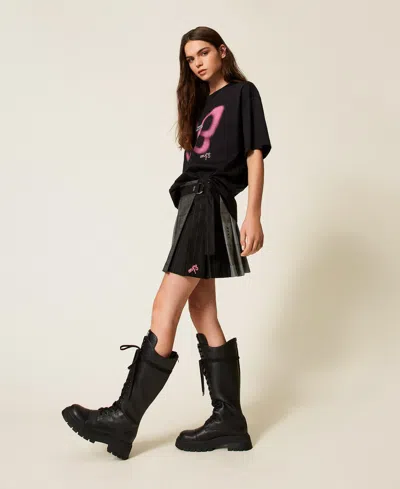 Actitude By Twinset Mini-jupe Myfo Plissée Avec Broderies In Black