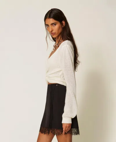 Actitude By Twinset Mini-jupe En Crêpe Avec Dentelle In Noir