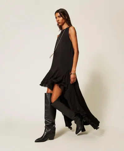 Actitude By Twinset Myfo Long Asymmetric Satin Dress In Black