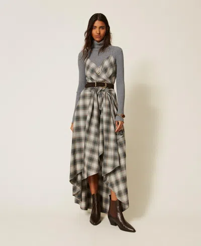 Actitude By Twinset Myfo Midi Dress In Check Flannel In Thai Curry Check