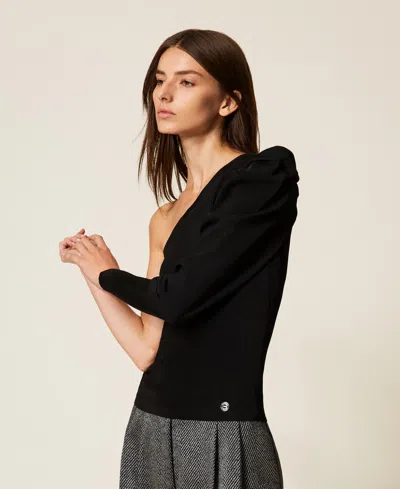 Actitude By Twinset Pull Asymétrique Avec Drapé In Black