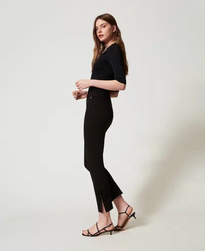 Actitude By Twinset Pantalon Cigarette Avec Fleurs In Black