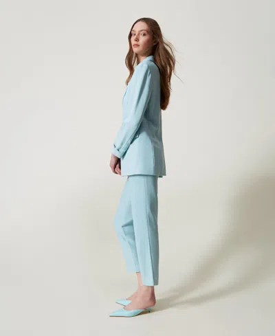 Actitude By Twinset Pantalon Cigarette En Crêpe Piqué In Blue