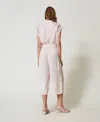 Actitude By Twinset Cropped Twill Trousers With Embroidery In Pink
