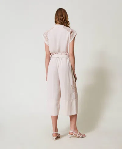 Actitude By Twinset Pantalon Cropped En Sergé Avec Broderie In Pink