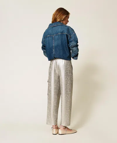Actitude By Twinset Pantalon Effet Cuir Craquelé In Blue