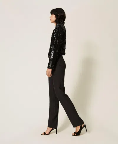 Actitude By Twinset Trouseralon En Crêpe Avec Poches In Noir