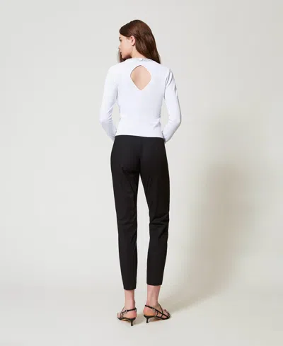 Actitude By Twinset Pantalon En Popeline Avec Fermeture Éclair In Black
