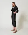 Actitude By Twinset Pantalon En Sergé Avec Broderie Anglaise In Black