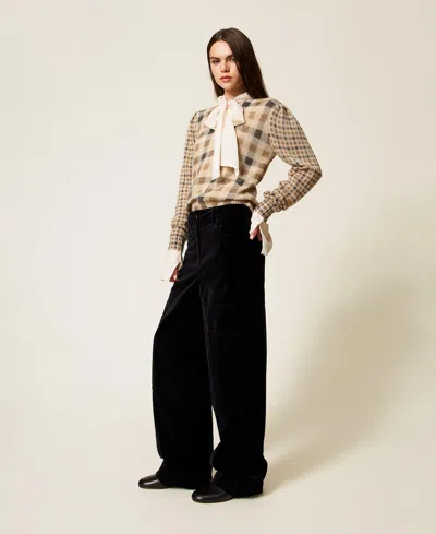 Actitude By Twinset Pantalon En Velours Avec Surpiqûres In Multi