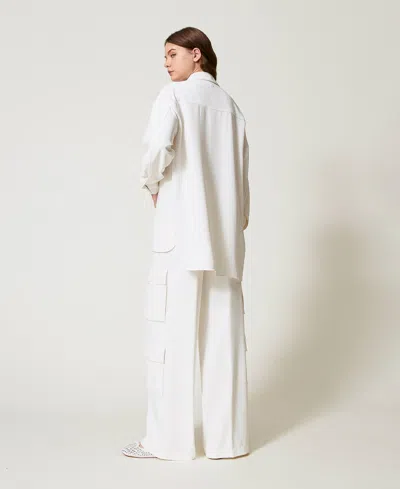 Actitude By Twinset Pantalon Palazzo En Crêpe Piqué In White