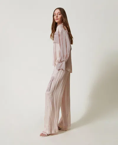 Actitude By Twinset Pantalon Palazzo En Satin In Neutral