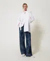Actitude By Twinset Pantalon Palazzo Myfo En Denim À Fleurs In Blue