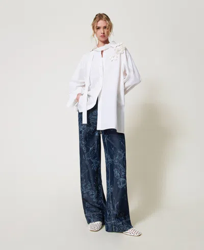 Actitude By Twinset Pantalon Palazzo Myfo En Denim À Fleurs In Blue