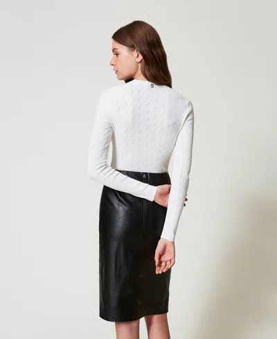 Actitude By Twinset Pull Ajusté Avec Fleur In White