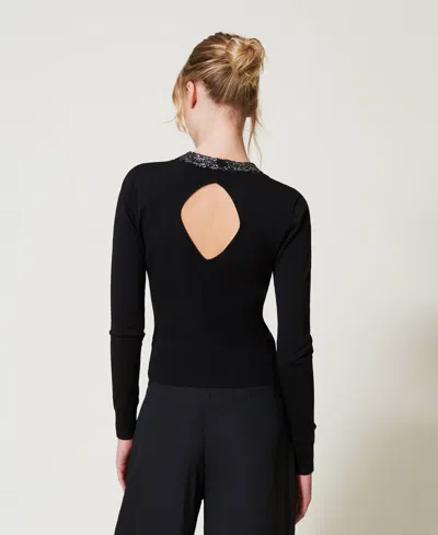 Actitude By Twinset Pull Ajusté Avec Sequins In Brown