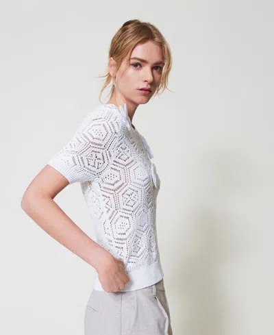 Actitude By Twinset Pull Avec Fleurs En Organza In Metallic