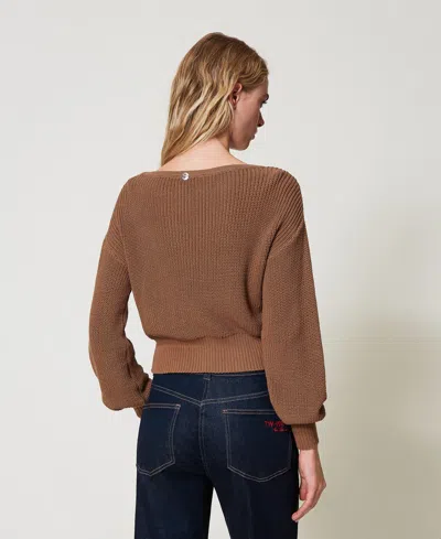 Actitude By Twinset Pull Avec Torsades Et Découpe In Brown