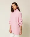 Actitude By Twinset Pull Col Montant En Laine Mélangée In Pink