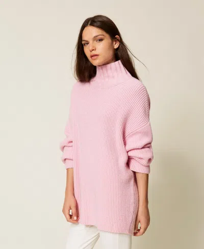 Actitude By Twinset Pull Col Montant En Laine Mélangée In Pink
